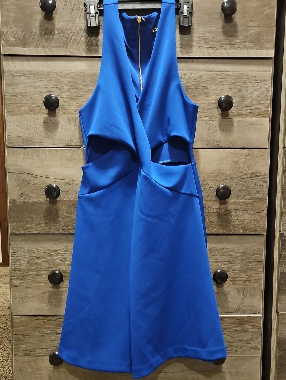 Express Cobalt Blue Sleeveless Midi Dress with Cutout Details
